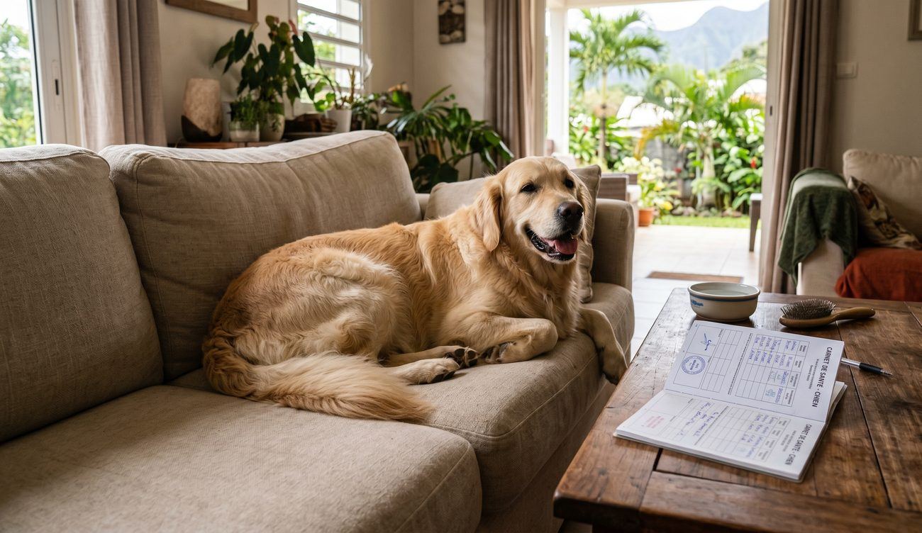 Chien installé confortablement en pension familiale chez son pet-sitter