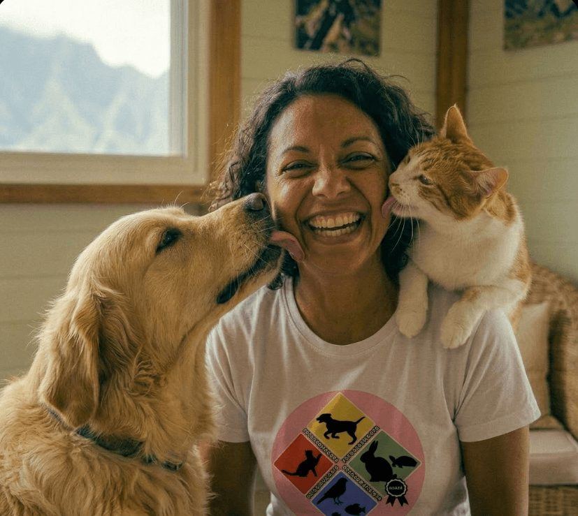 Chien et chat heureux, gardés par Pets Service 974 à La Réunion